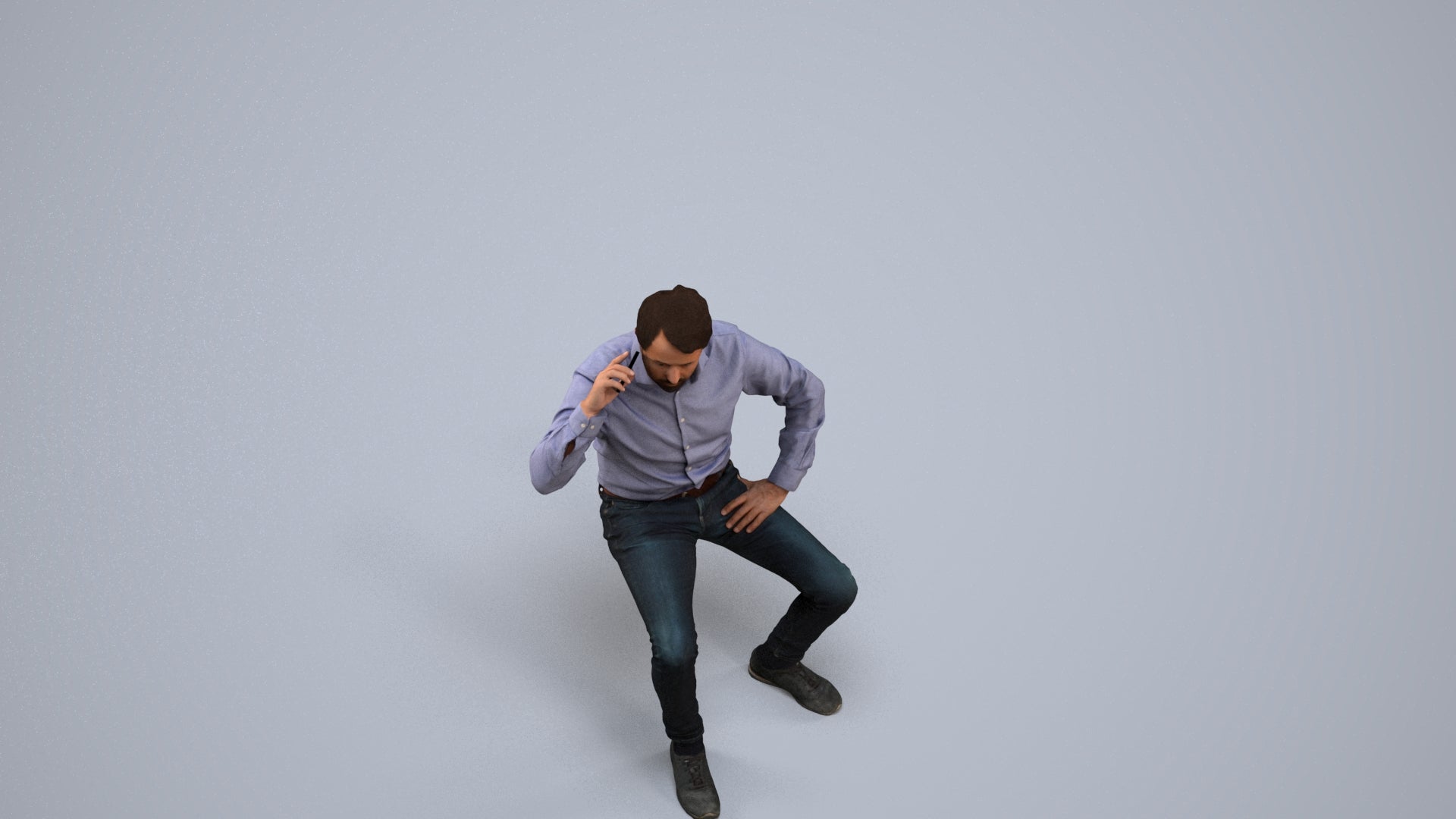 realistic 3D man business sitting, scanned archviz people for Blender and 3ds Max, back view render