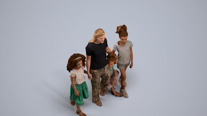 3D scanned girl kids casual, photorealistic archviz people for Enscape and SketchUp, back view render