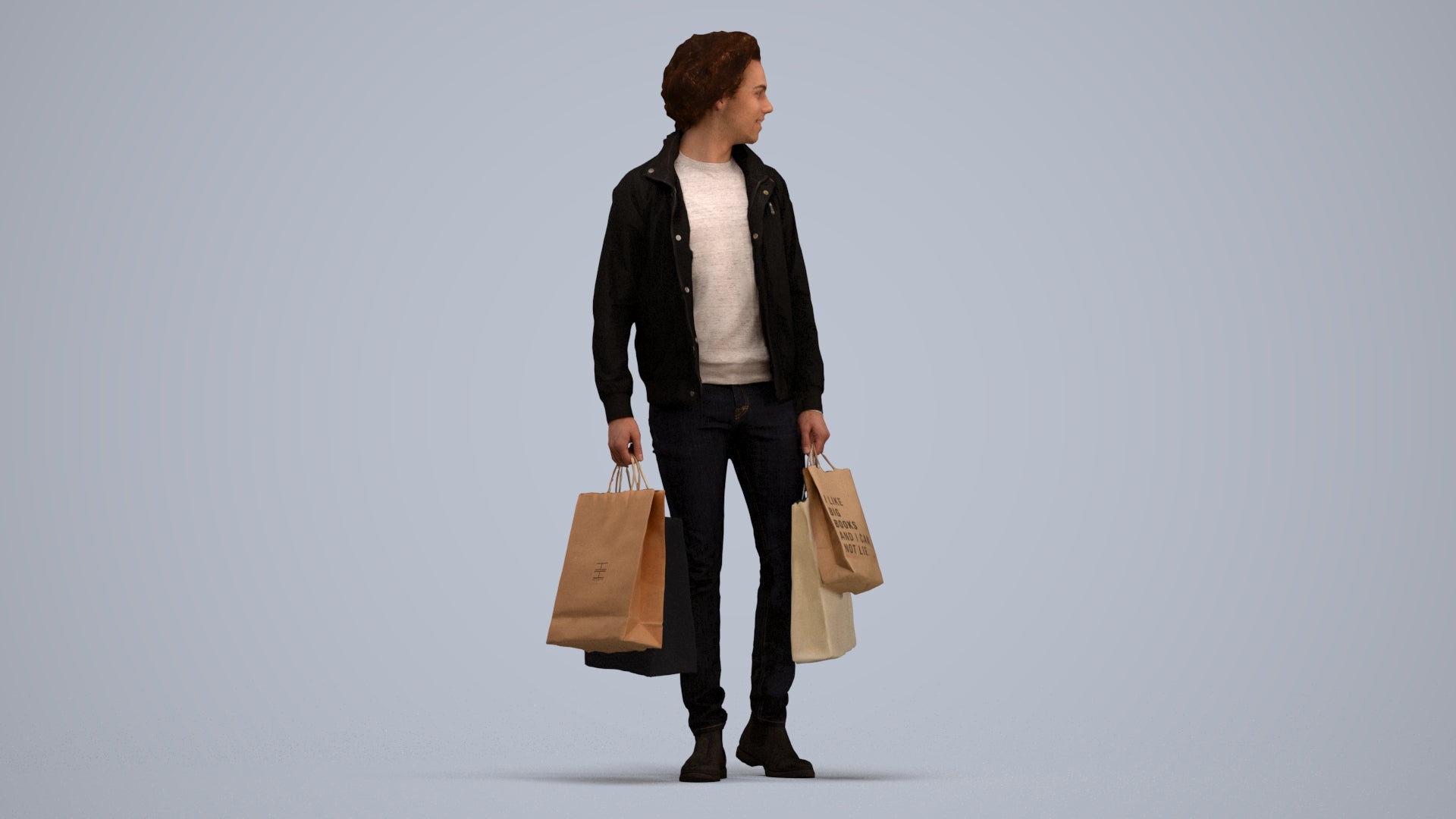 realistic 3D man casual shopping, scanned archviz people for Blender and 3ds Max, standing pose render