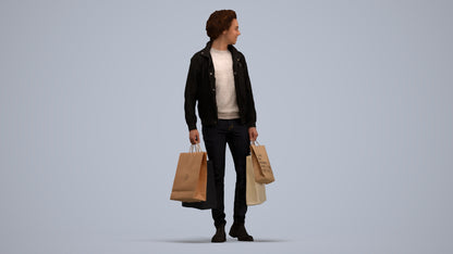 realistic 3D man casual shopping, scanned archviz people for Blender and 3ds Max, standing pose render