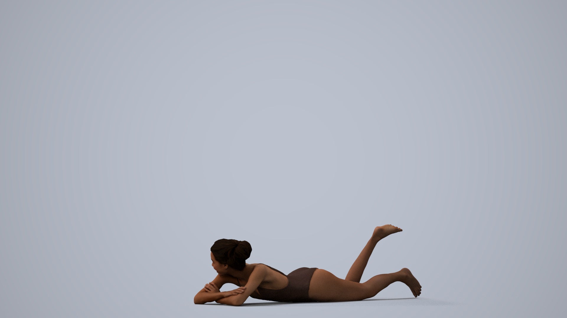 3D human model woman casual pool, photogrammetry scanned person for archviz, three-quarter view render