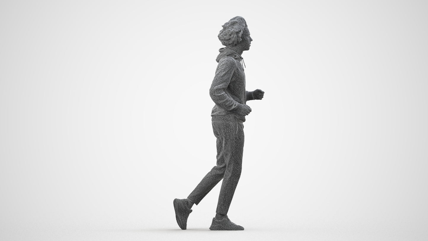3D human model man sport, photogrammetry scanned person for archviz, wireframe side view