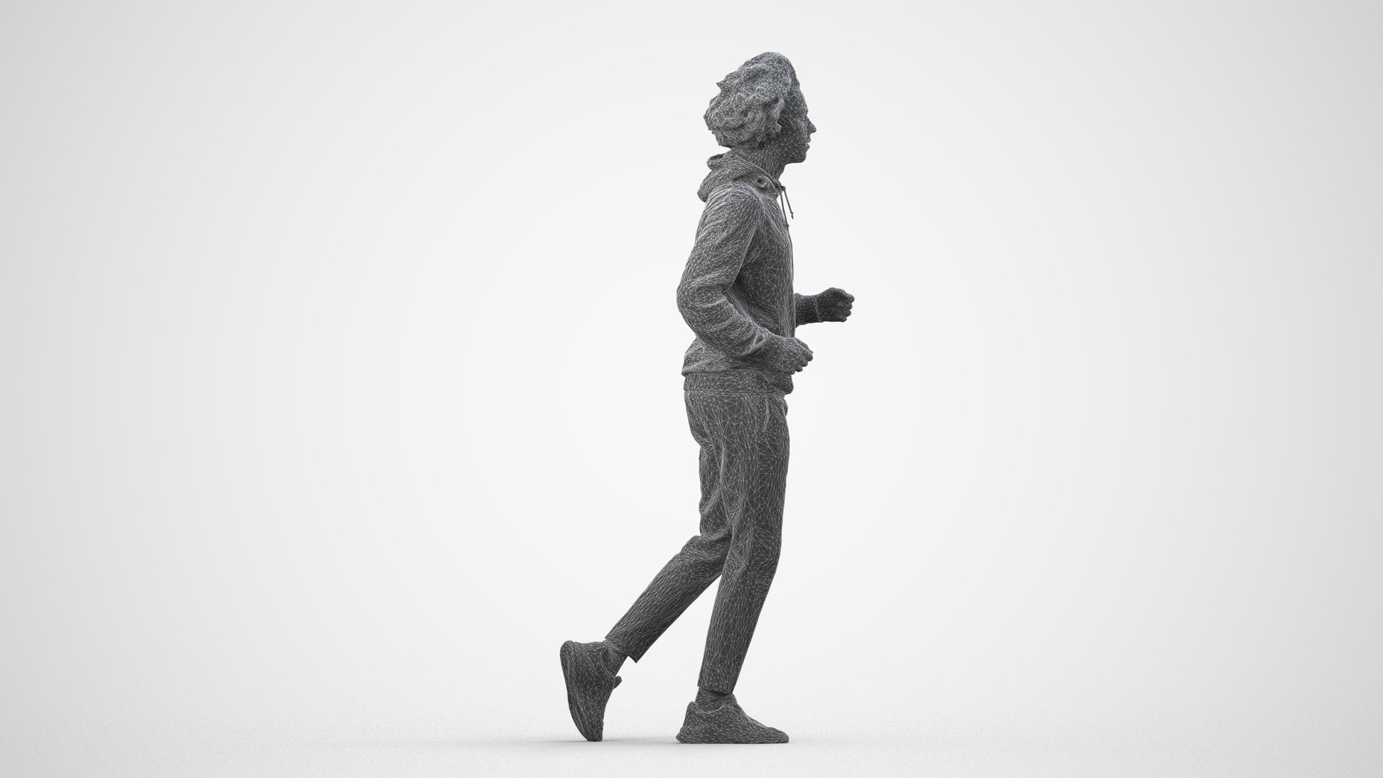 3D human model man sport, photogrammetry scanned person for archviz, wireframe side view