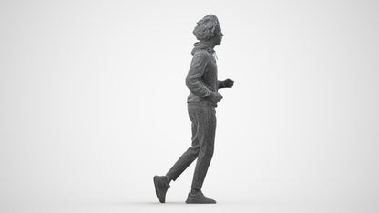 3D human model man sport, photogrammetry scanned person for archviz, wireframe side view
