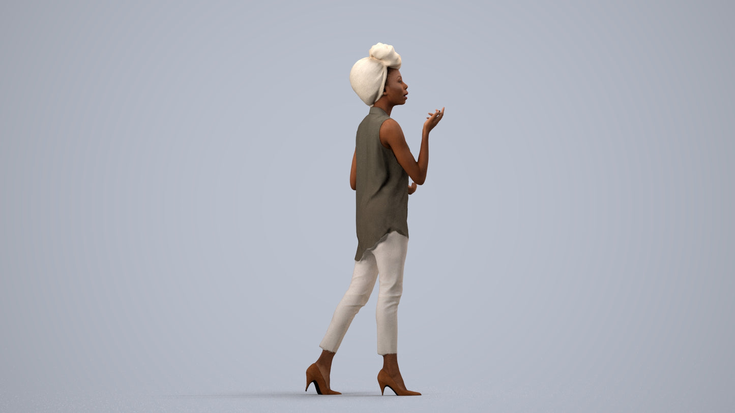 scanned 3D woman casual walking, photogrammetry people for Enscape and V-Ray, side view render