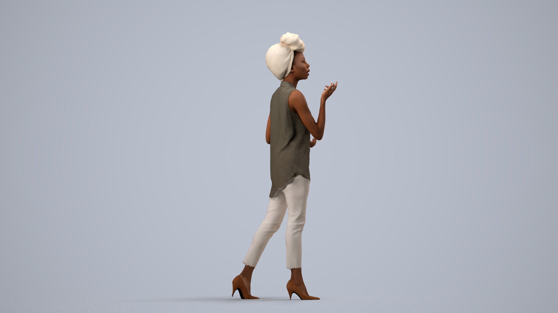 scanned 3D woman casual walking, photogrammetry people for Enscape and V-Ray, side view render