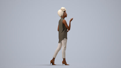 scanned 3D woman casual walking, photogrammetry people for Enscape and V-Ray, side view render