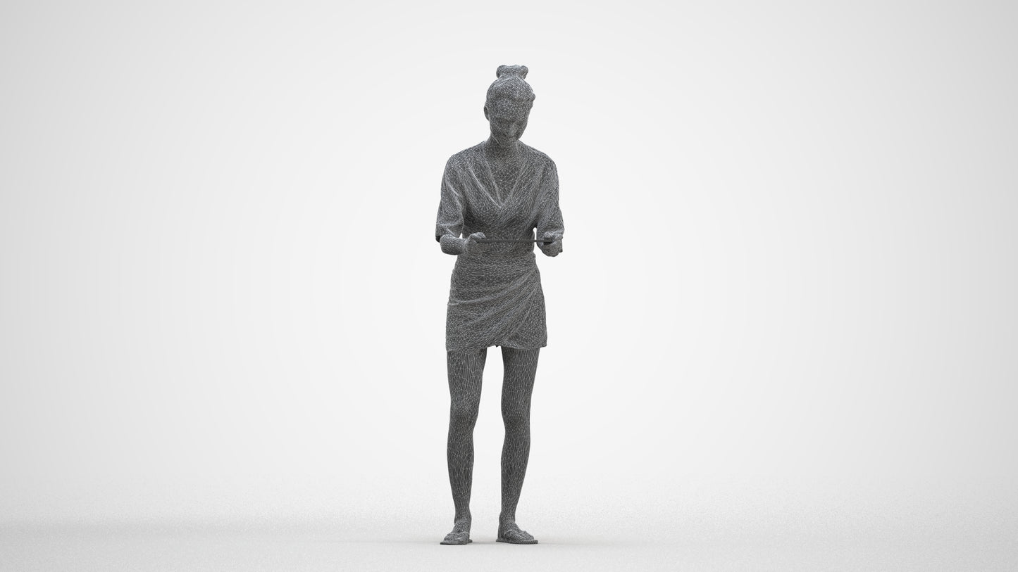realistic 3D woman casual standing, scanned archviz people for Blender and 3ds Max, three-quarter front view render