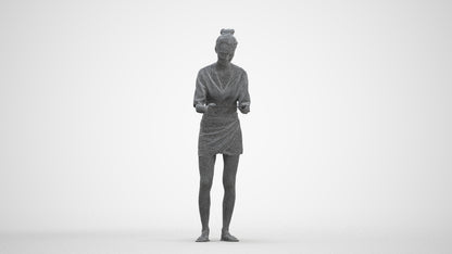 realistic 3D woman casual standing, scanned archviz people for Blender and 3ds Max, three-quarter front view render