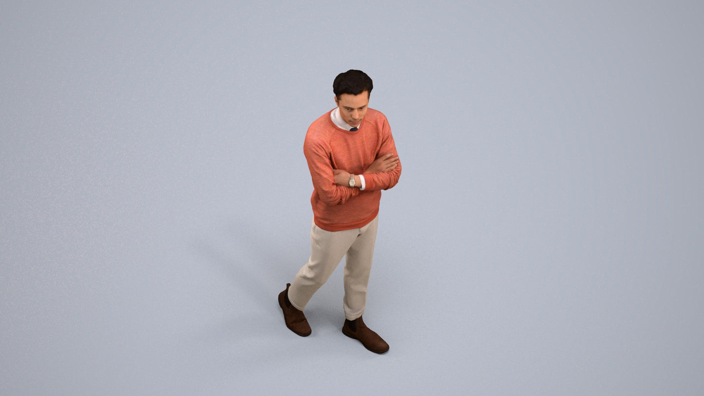 3D people model man casual walking, scanned human for 3ds Max rendering, back view render