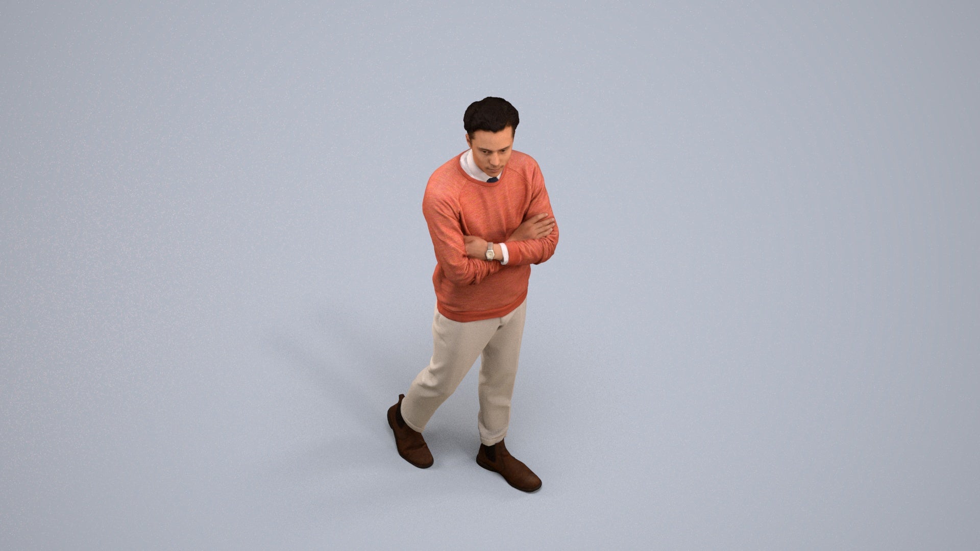 3D people model man casual walking, scanned human for 3ds Max rendering, back view render