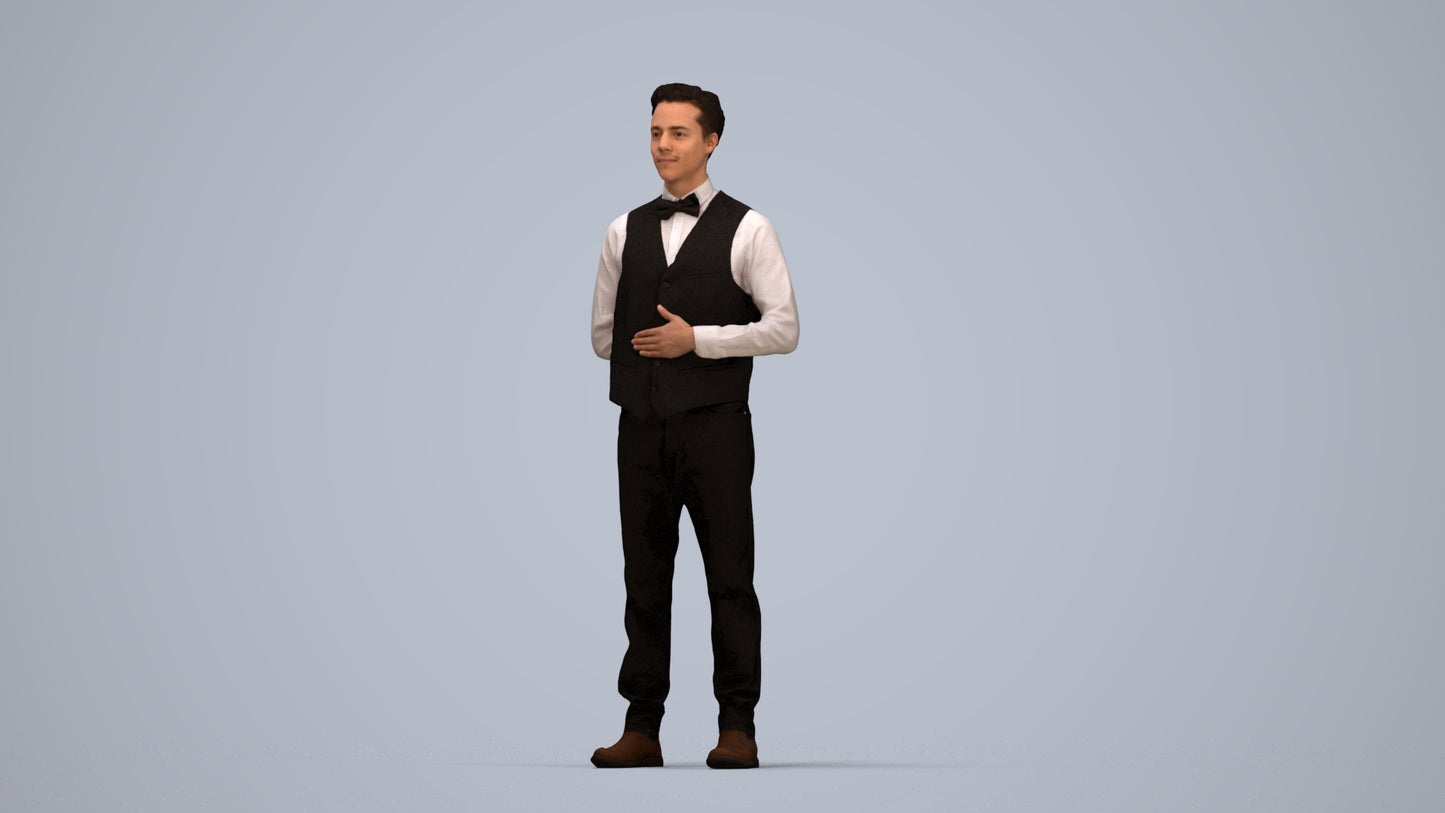 scanned 3D man hospitality, photogrammetry people for Enscape and V-Ray, top-down view render