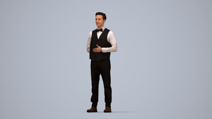 scanned 3D man hospitality, photogrammetry people for Enscape and V-Ray, top-down view render