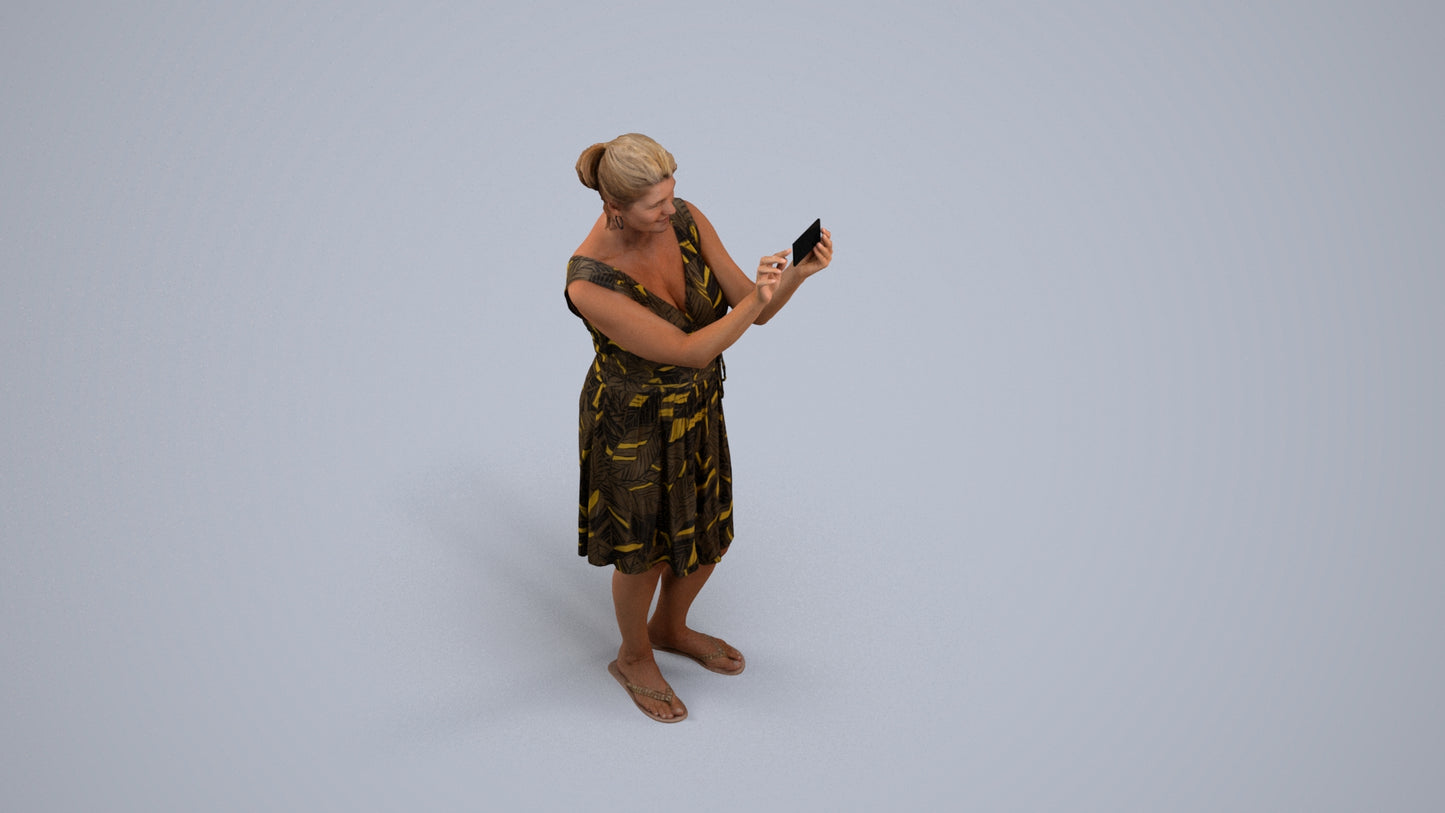 realistic 3D people woman casual standing, render-ready for V-Ray and Corona, FBX OBJ, back view render