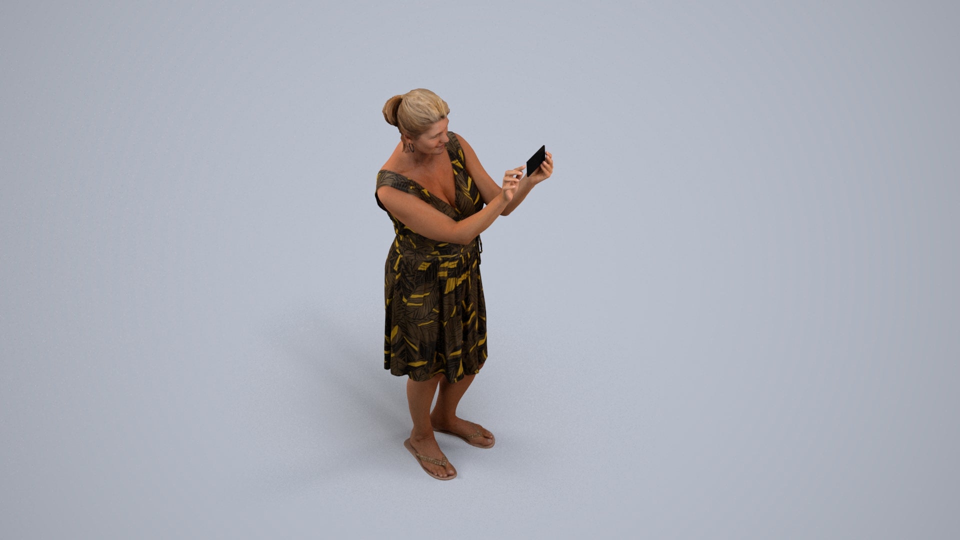 realistic 3D people woman casual standing, render-ready for V-Ray and Corona, FBX OBJ, back view render
