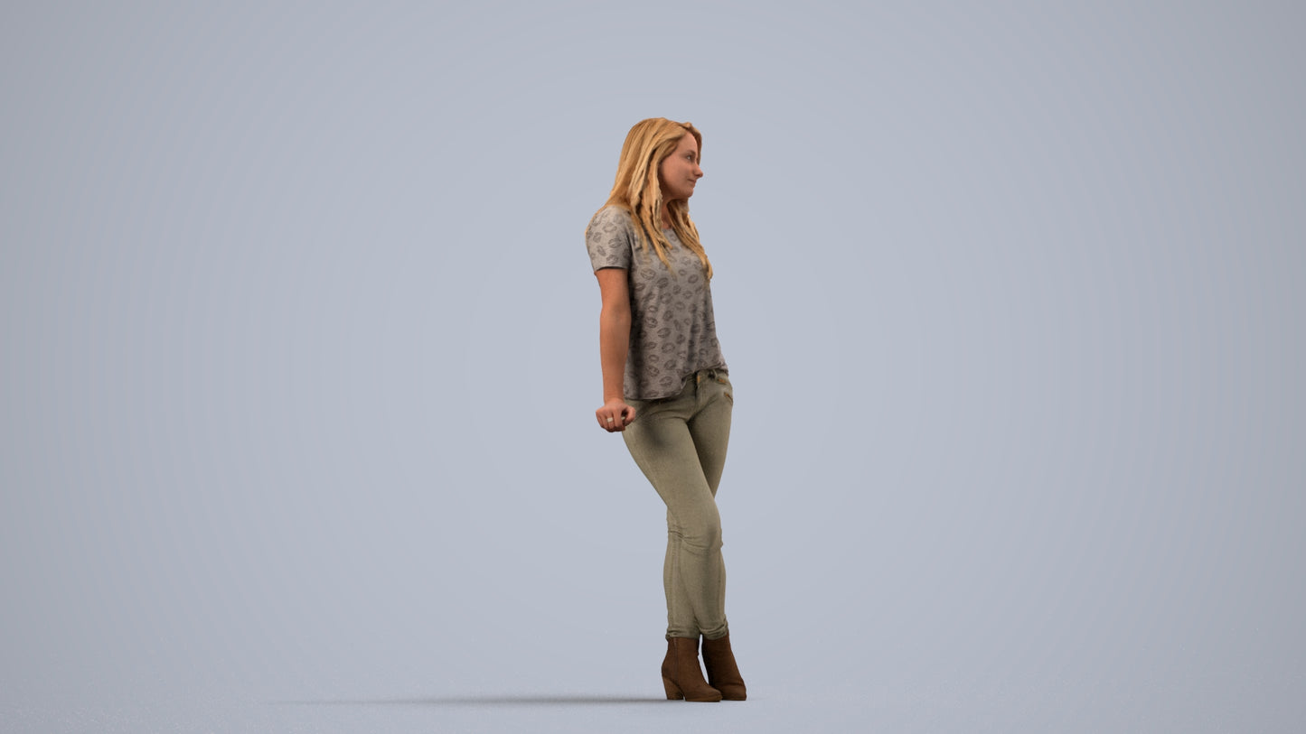 3D people model woman casual standing, scanned human for 3ds Max rendering, front view render