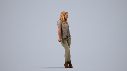 3D people model woman casual standing, scanned human for 3ds Max rendering, front view render