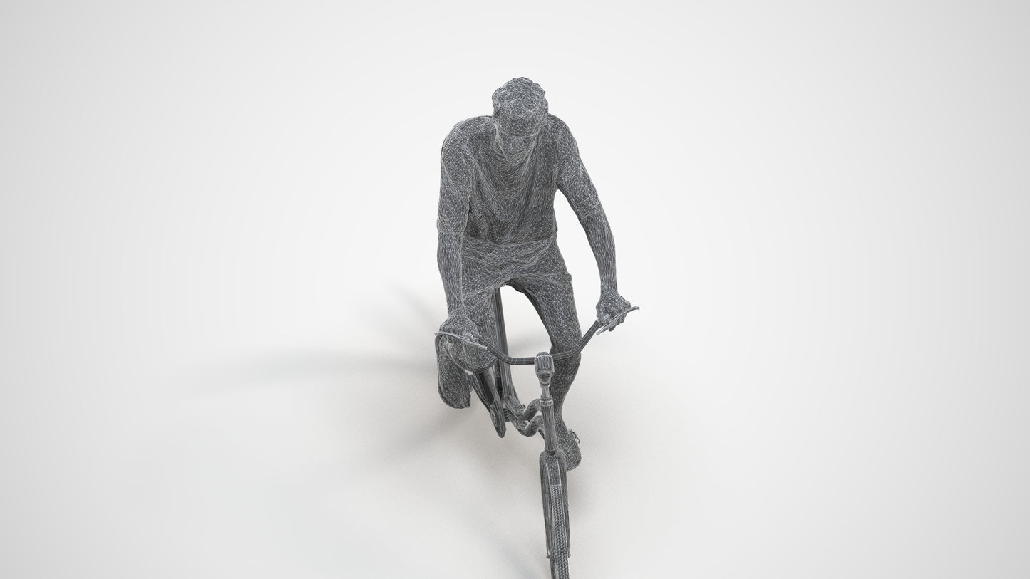 3D people model woman casual cycling, scanned human for 3ds Max rendering, wireframe three-quarter view