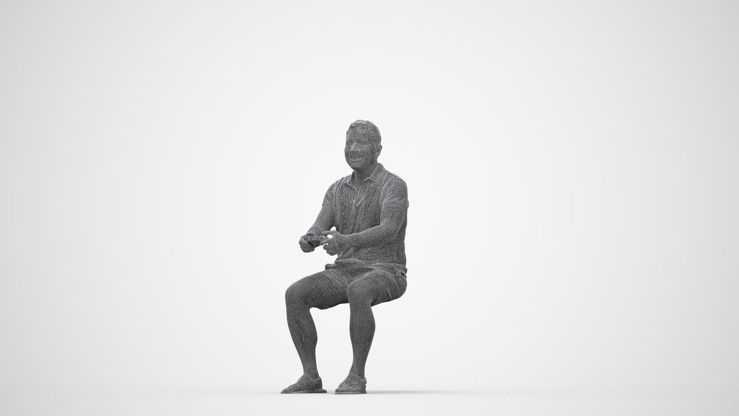 realistic 3D people man casual sitting, render-ready for V-Ray and Corona, FBX OBJ, wireframe back view
