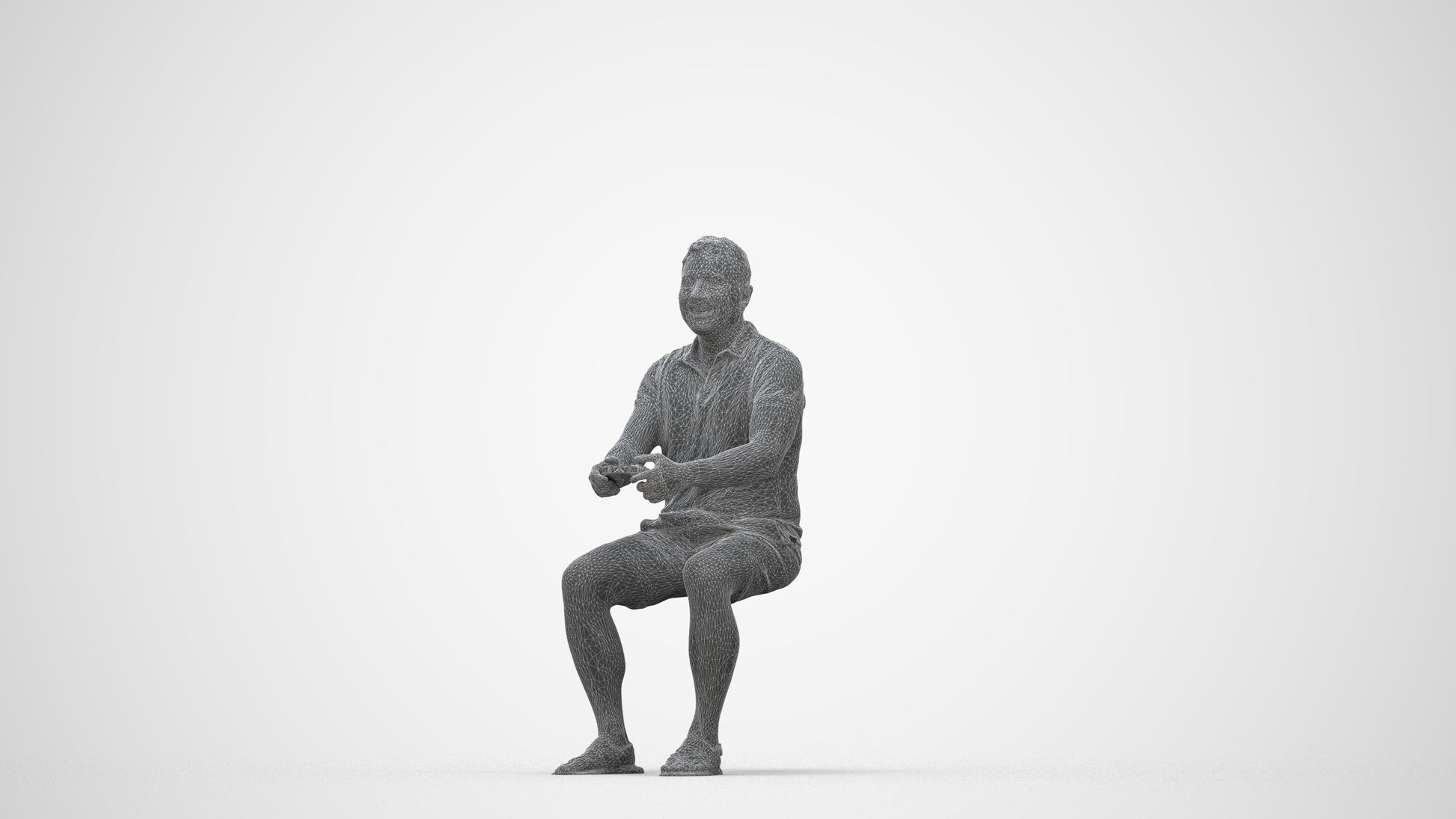 realistic 3D people man casual sitting, render-ready for V-Ray and Corona, FBX OBJ, wireframe back view