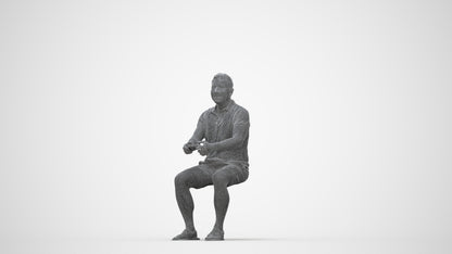 realistic 3D people man casual sitting, render-ready for V-Ray and Corona, FBX OBJ, wireframe back view
