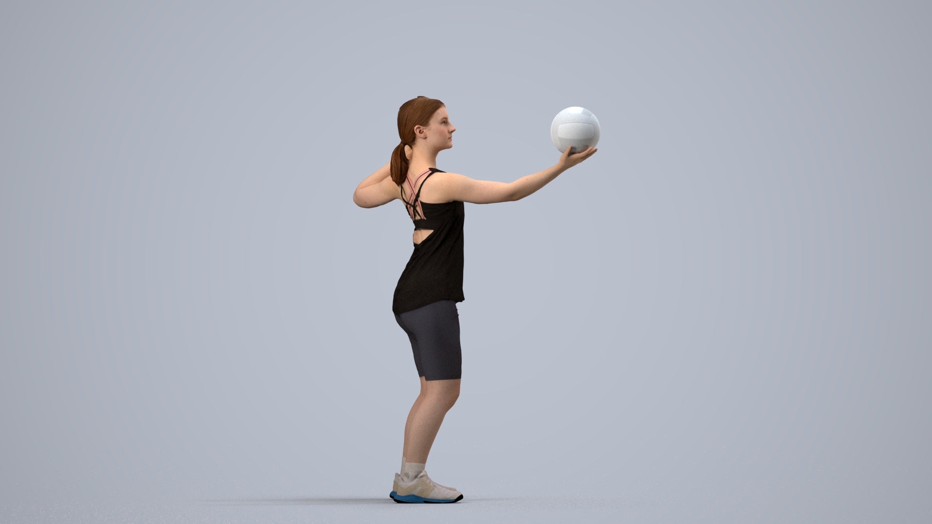 photogrammetry 3D girl sport, realistic human model archviz FBX, side view render