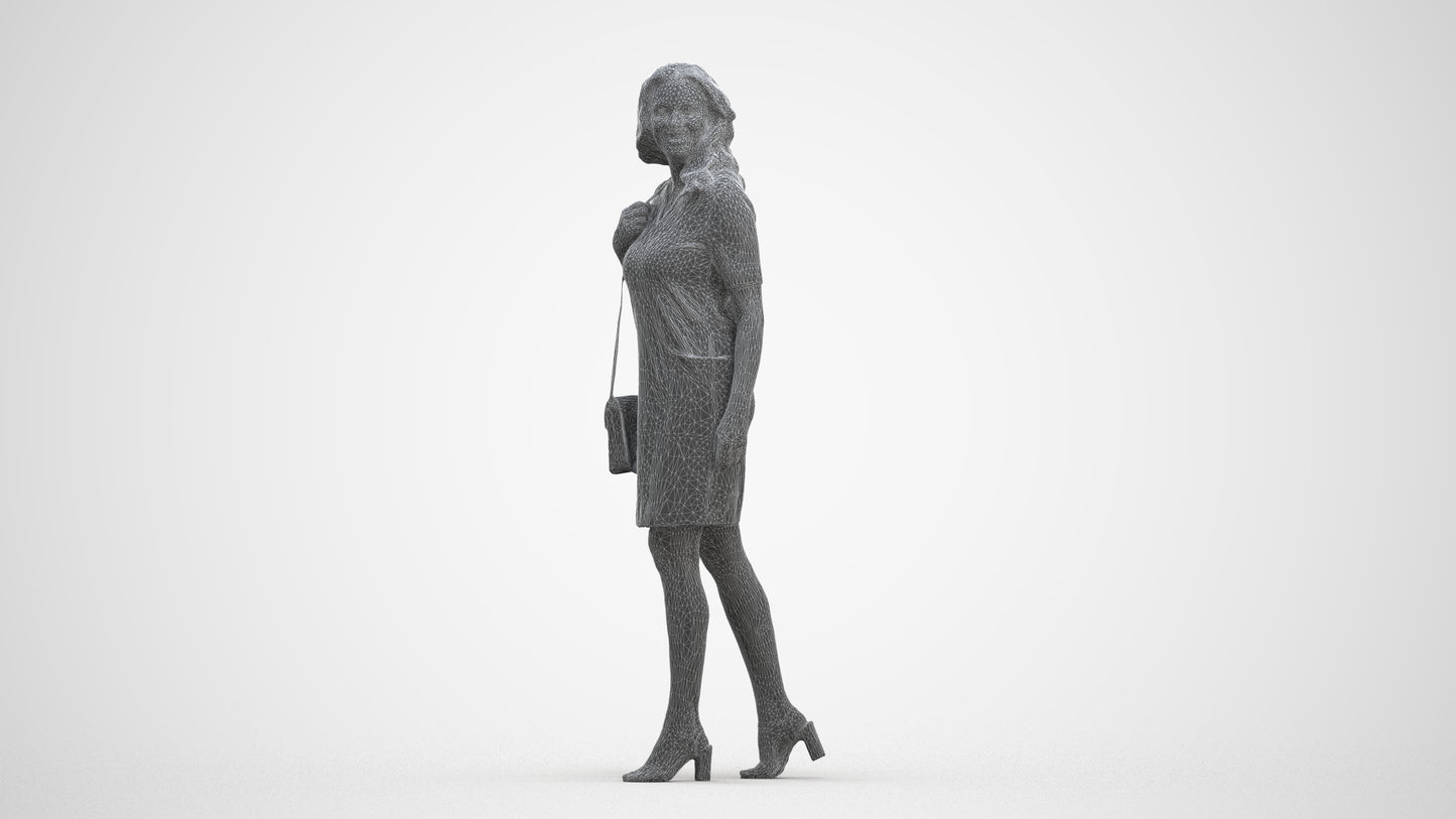 realistic 3D human woman casual walking, archviz people FBX OBJ for Blender, three-quarter front view render