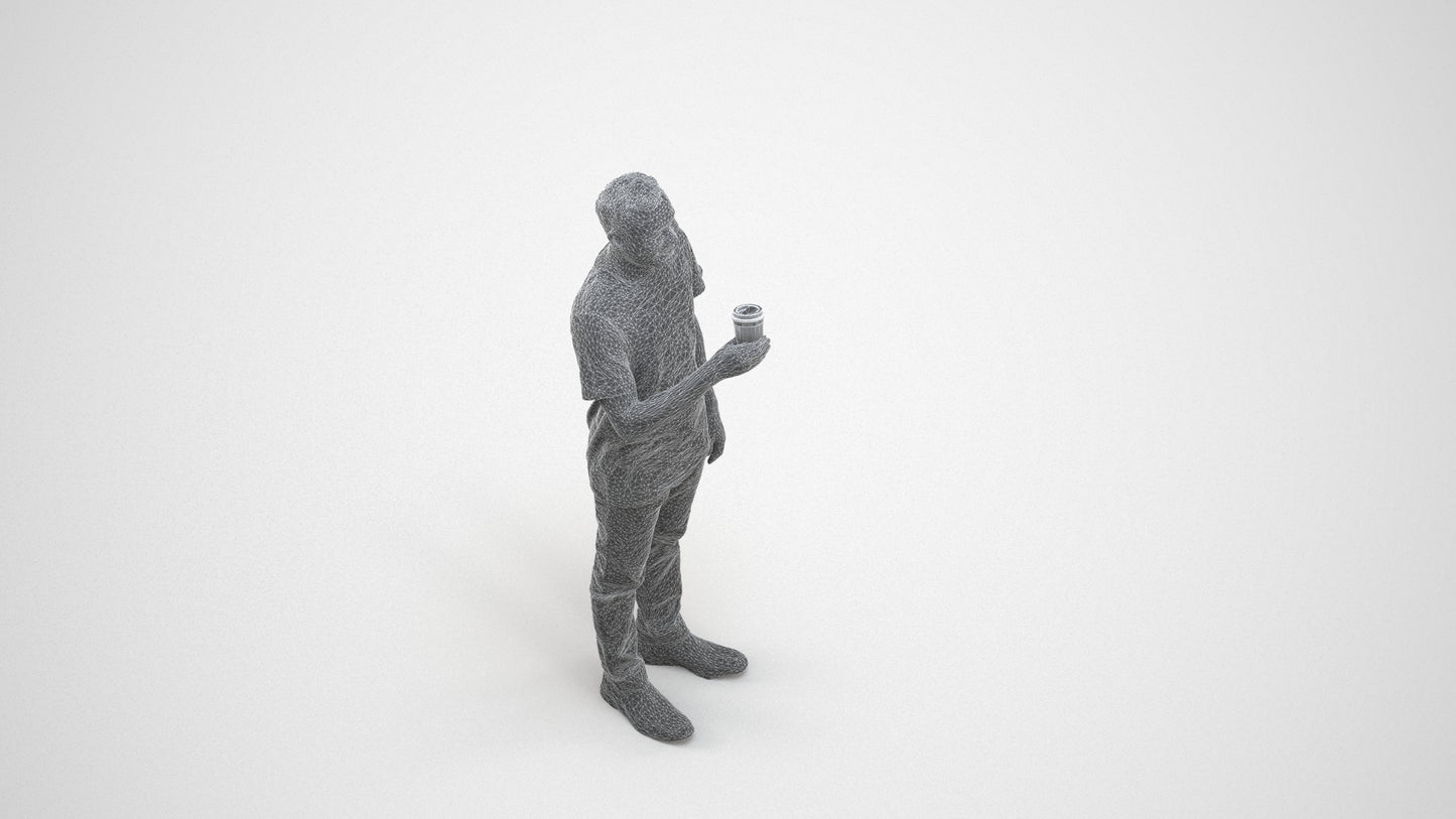 realistic 3D people man casual standing, render-ready for V-Ray and Corona, FBX OBJ, wireframe three-quarter view