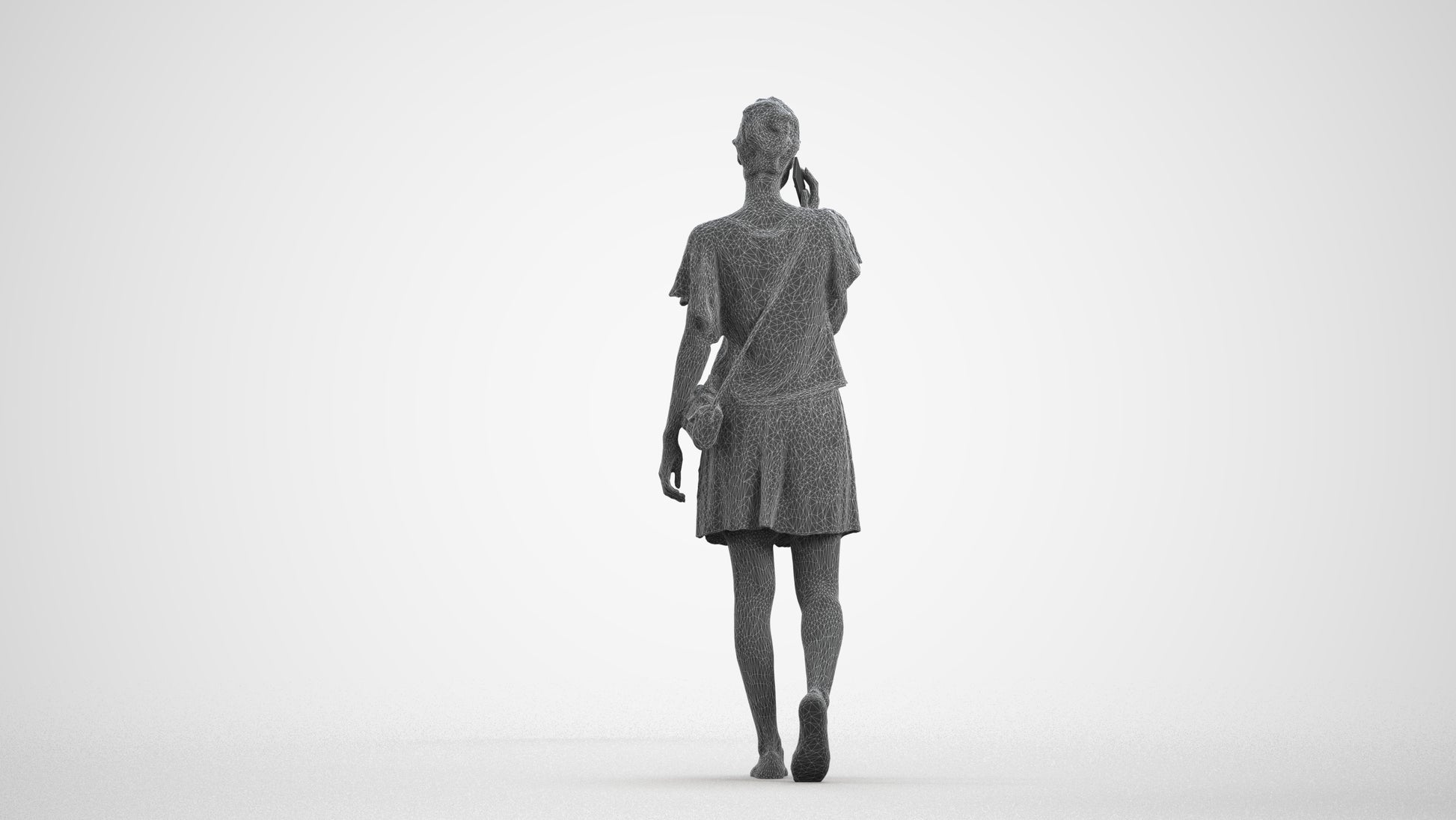 3D people model woman casual walking, scanned human for 3ds Max rendering, wireframe front view