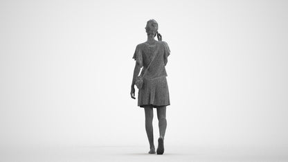 3D people model woman casual walking, scanned human for 3ds Max rendering, wireframe front view
