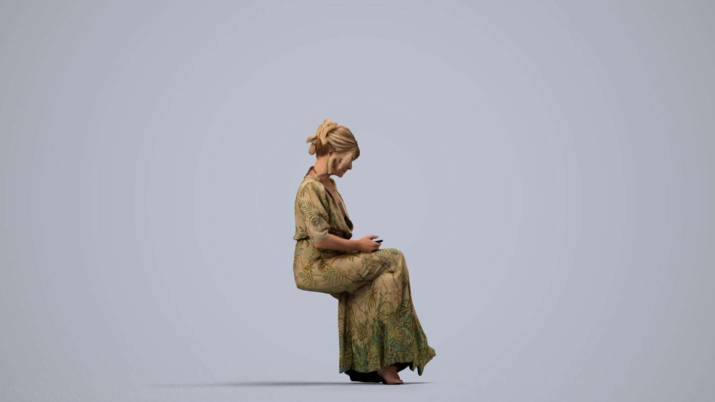 realistic 3D woman casual standing, scanned archviz people for Blender and 3ds Max, side view render