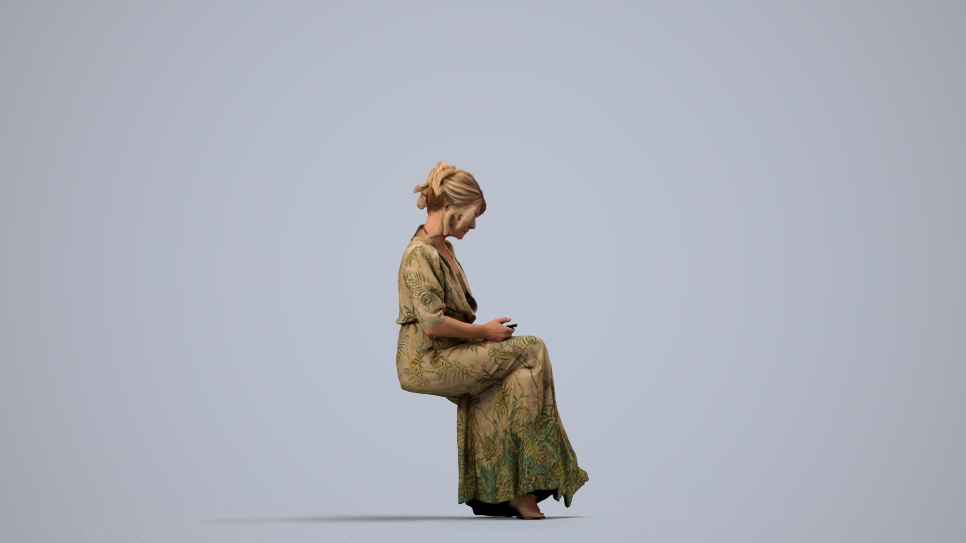 realistic 3D woman casual standing, scanned archviz people for Blender and 3ds Max, side view render