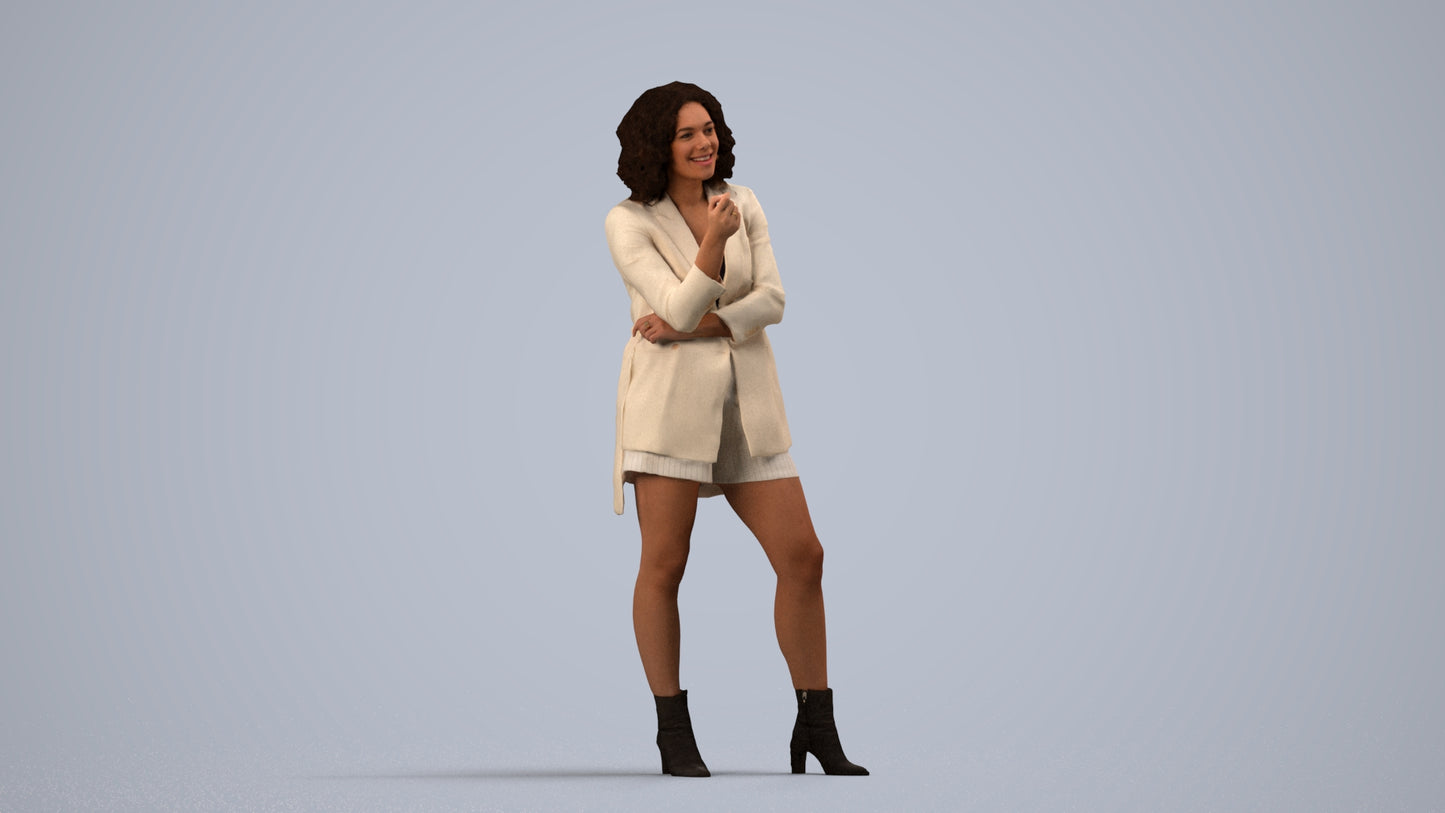 scanned 3D woman business standing, photogrammetry people for Enscape and V-Ray, side view render