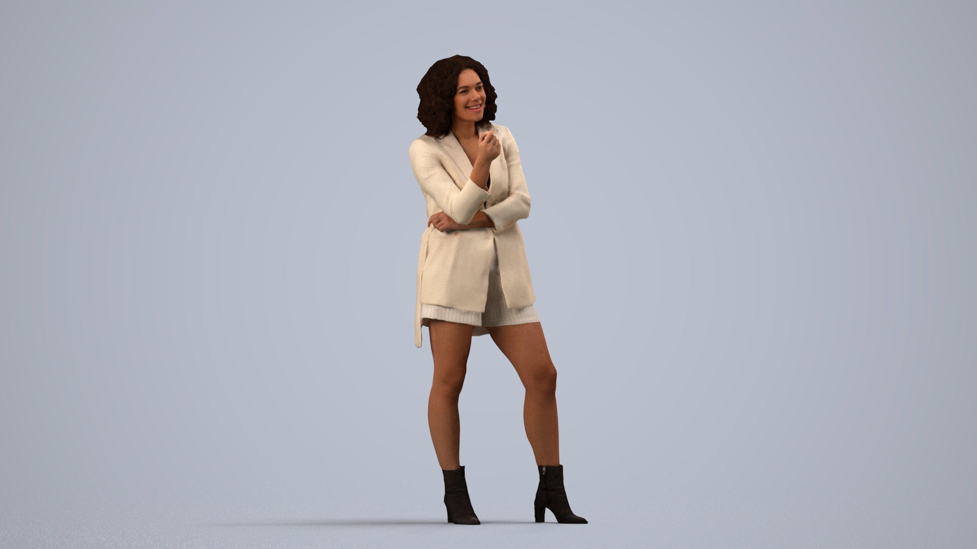 scanned 3D woman business standing, photogrammetry people for Enscape and V-Ray, side view render