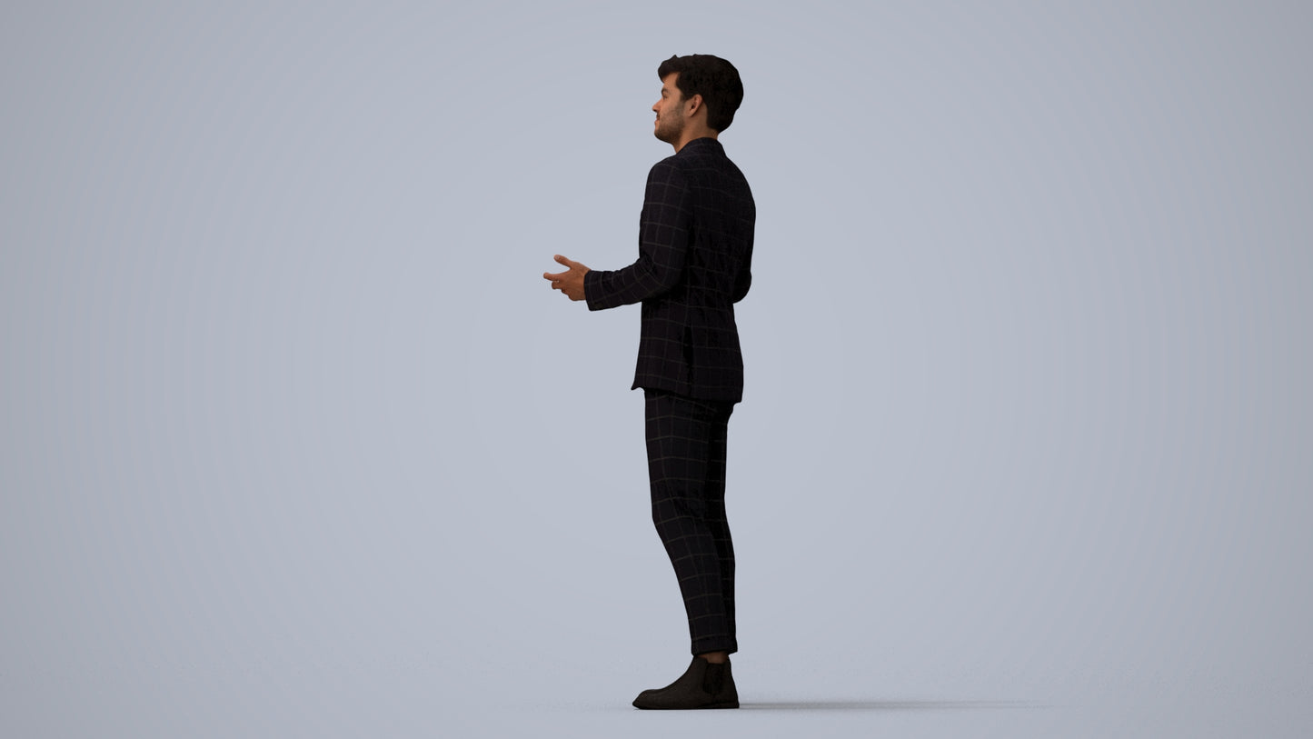 3D scanned man business, photorealistic archviz people for Enscape and SketchUp, three-quarter view render