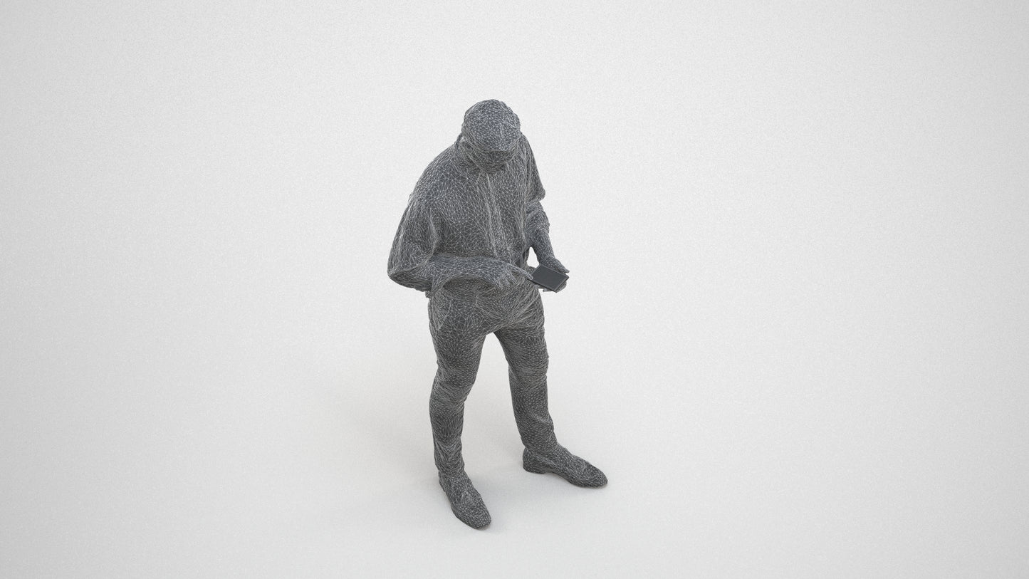 3D people model man casual standing, scanned human for 3ds Max rendering, wireframe three-quarter view