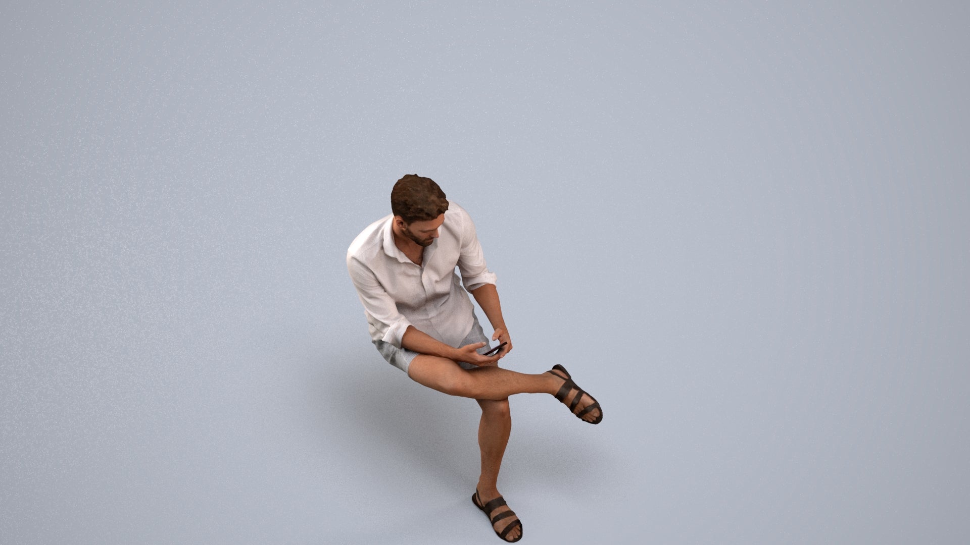 realistic 3D man casual sitting, scanned archviz people for Blender and 3ds Max, back view render