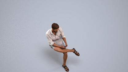 realistic 3D man casual sitting, scanned archviz people for Blender and 3ds Max, back view render