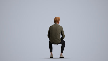 realistic 3D man casual sitting, scanned archviz people for Blender and 3ds Max, front view render