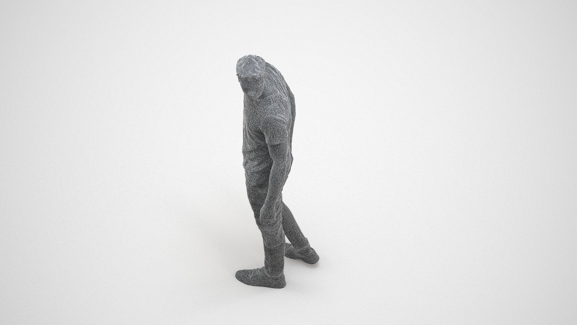 3D scanned man mix casual, photorealistic archviz people for Enscape and SketchUp, wireframe three-quarter view