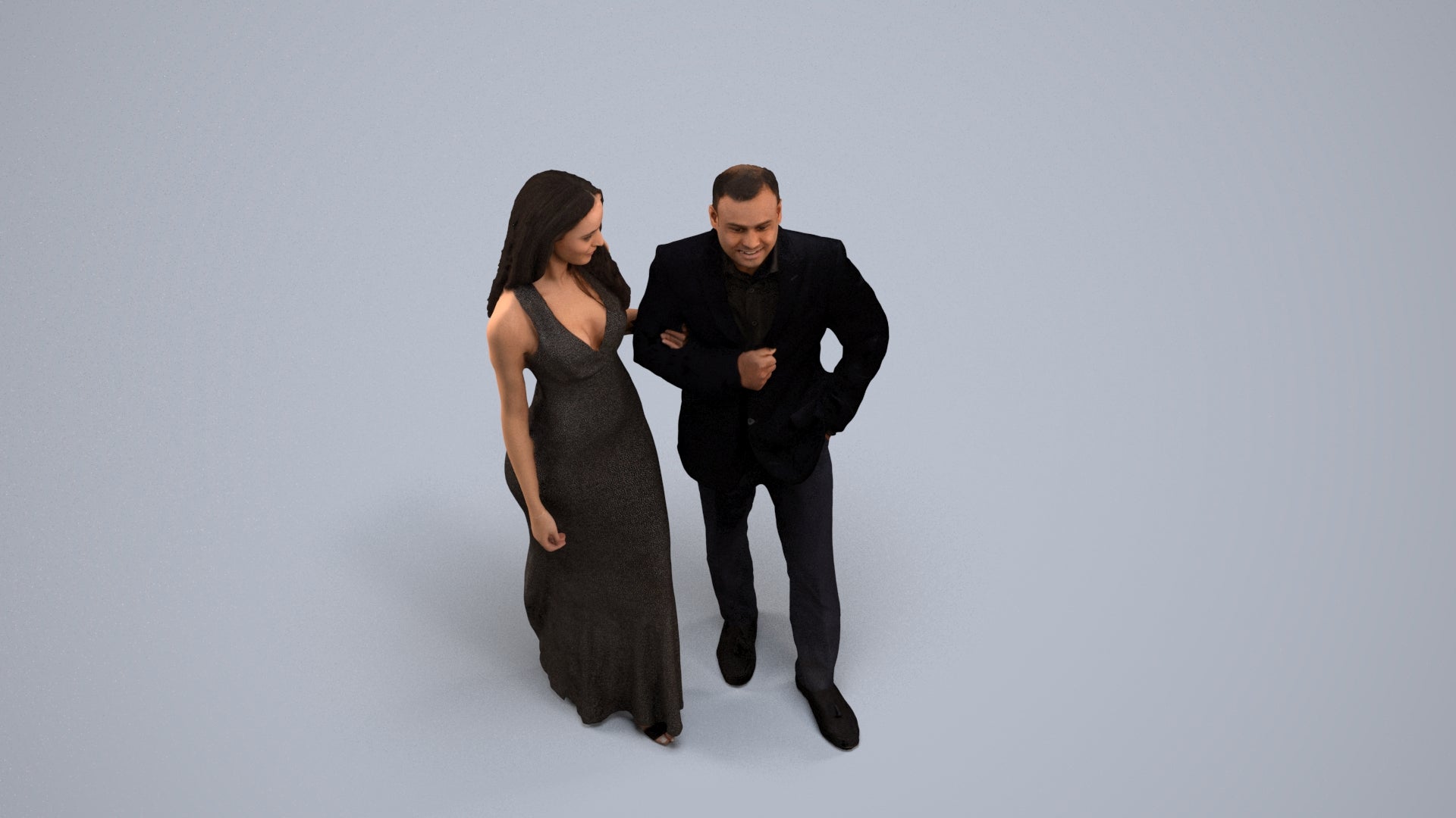 3D human model woman formal couple, photogrammetry scanned person for archviz, back view render