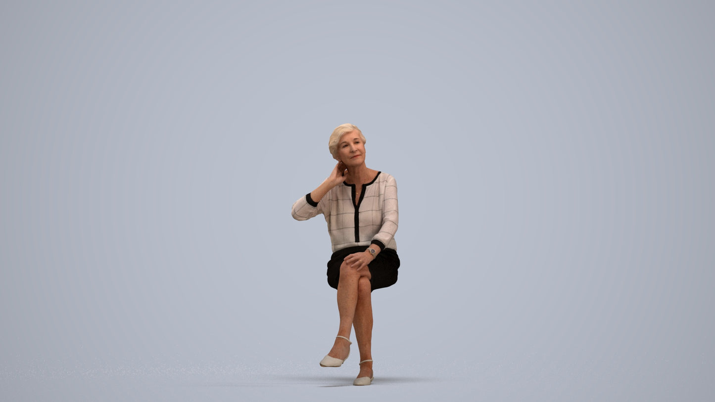3D scanned senior woman formal casual, photorealistic archviz people for Enscape and SketchUp, standing pose render