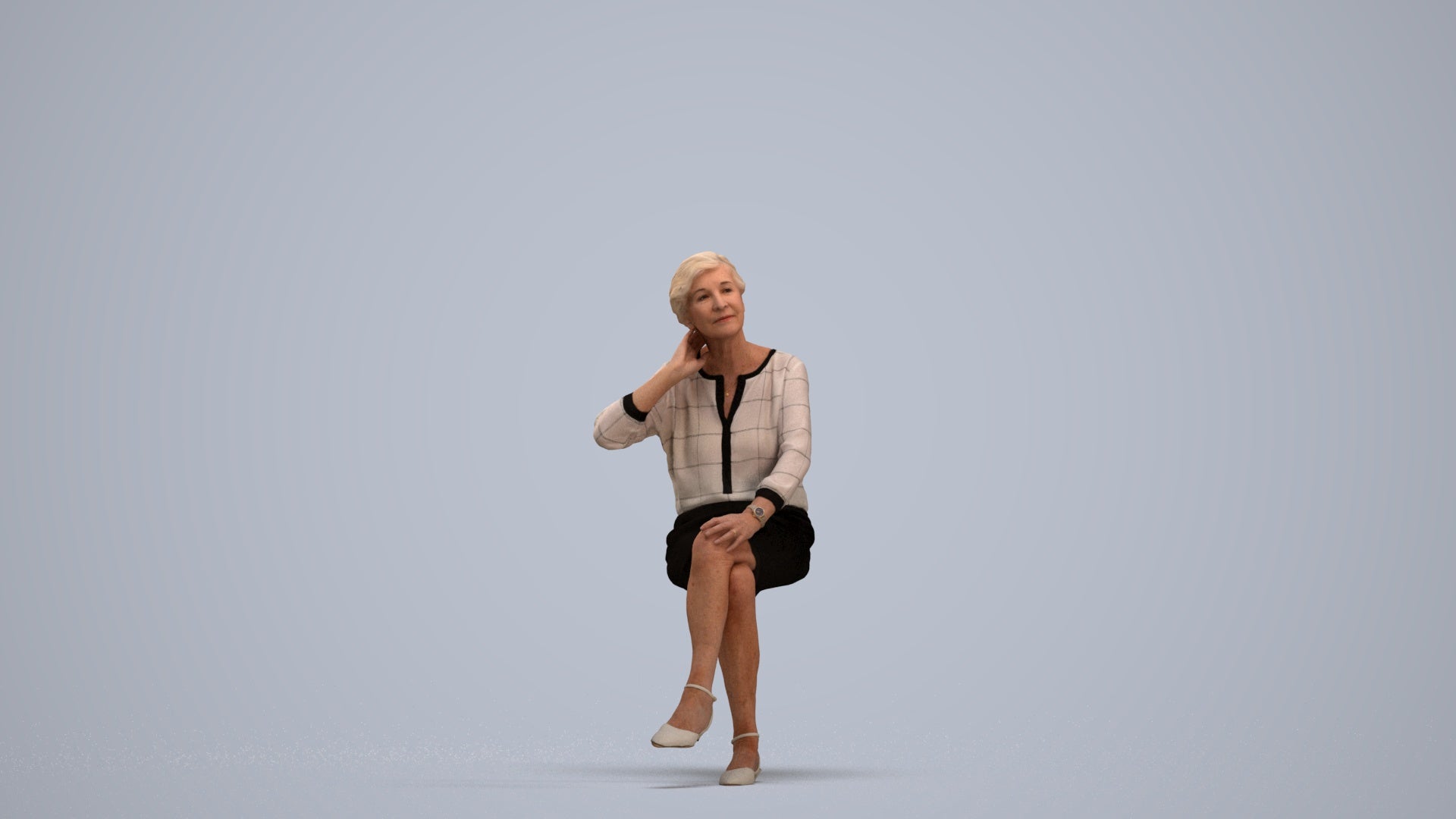 3D scanned senior woman formal casual, photorealistic archviz people for Enscape and SketchUp, standing pose render