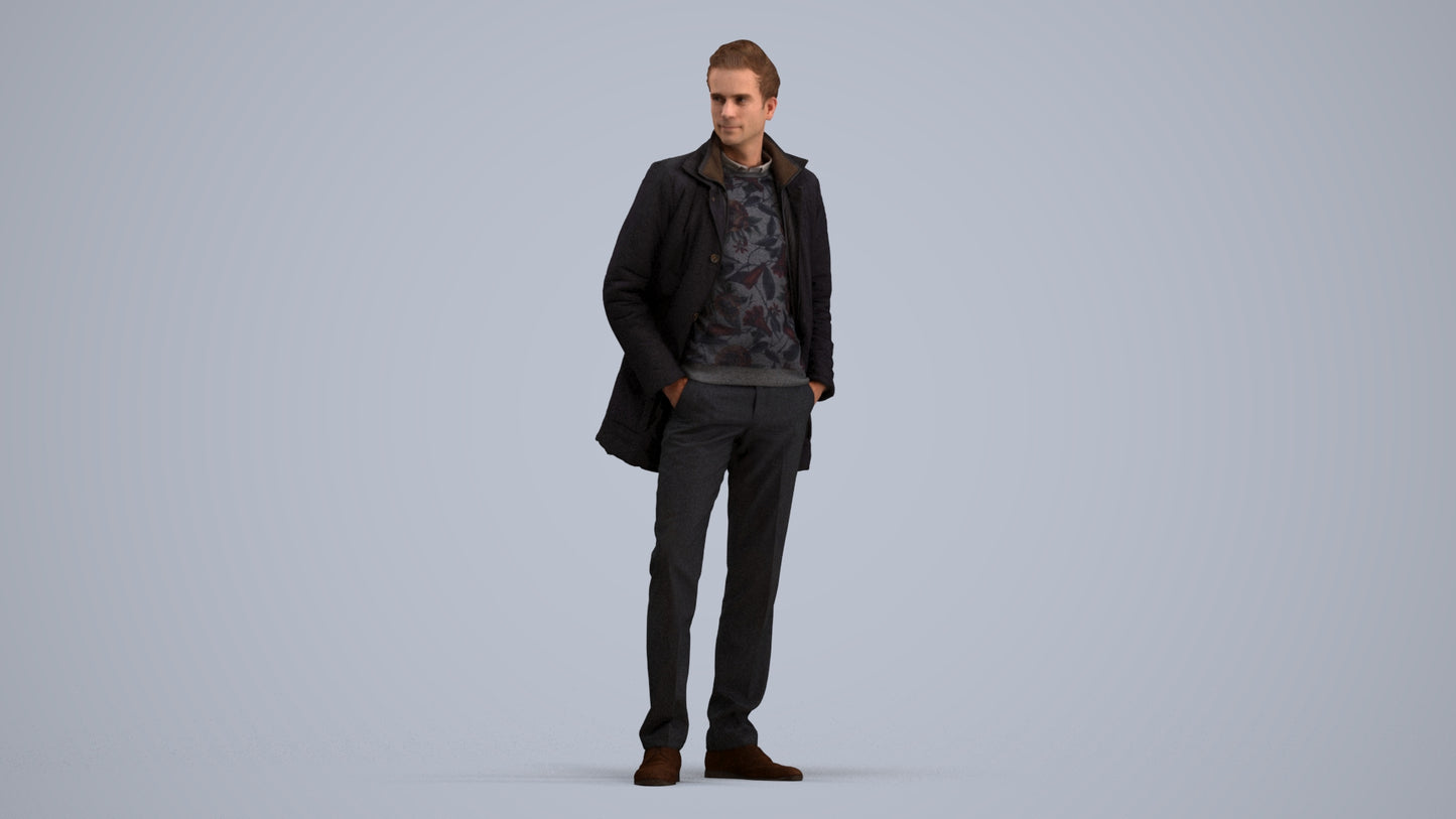 3D scanned man standing casual, photorealistic archviz people for Enscape and SketchUp, standing pose render