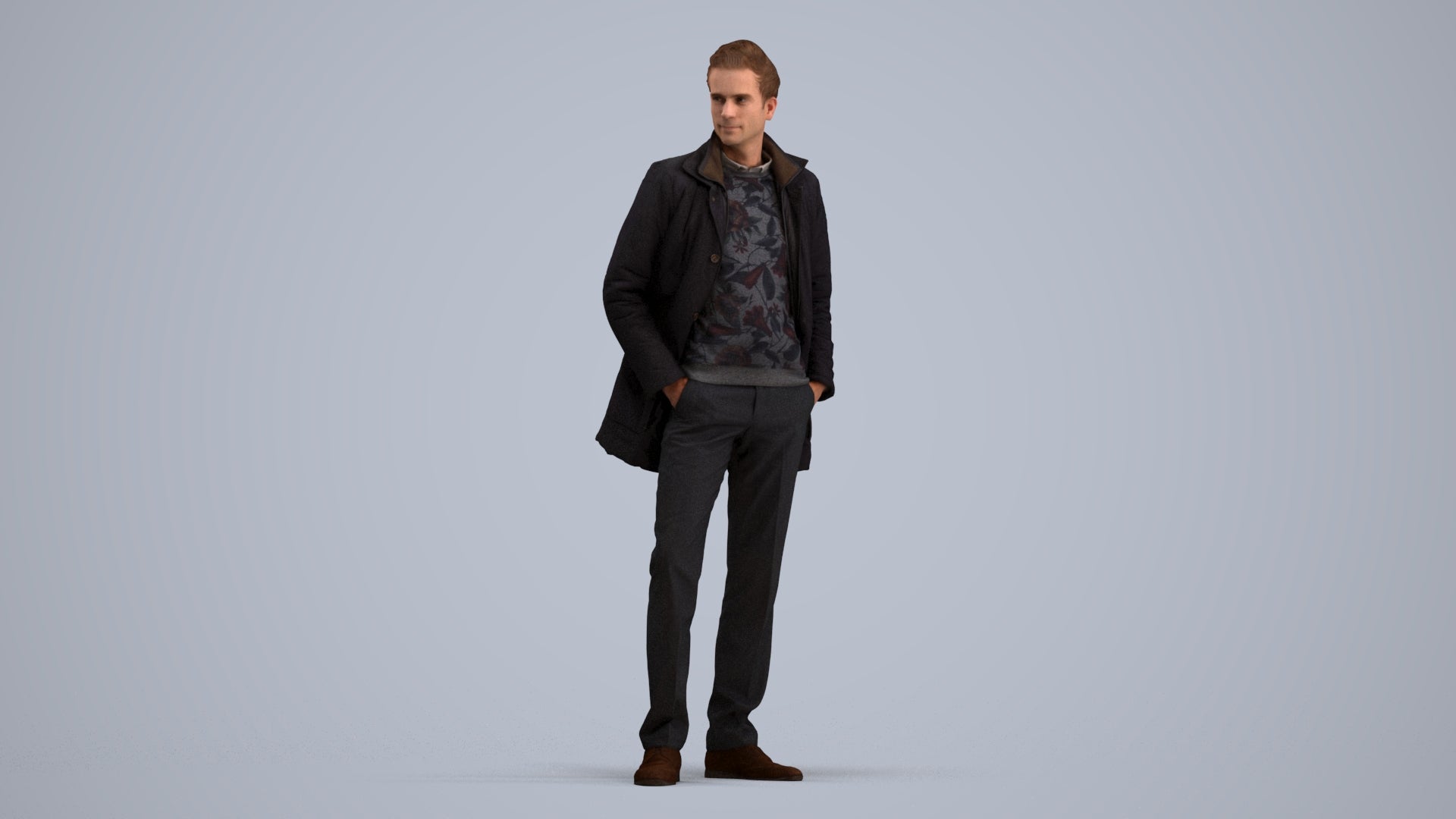 3D scanned man standing casual, photorealistic archviz people for Enscape and SketchUp, standing pose render
