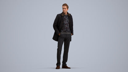 3D scanned man standing casual, photorealistic archviz people for Enscape and SketchUp, standing pose render