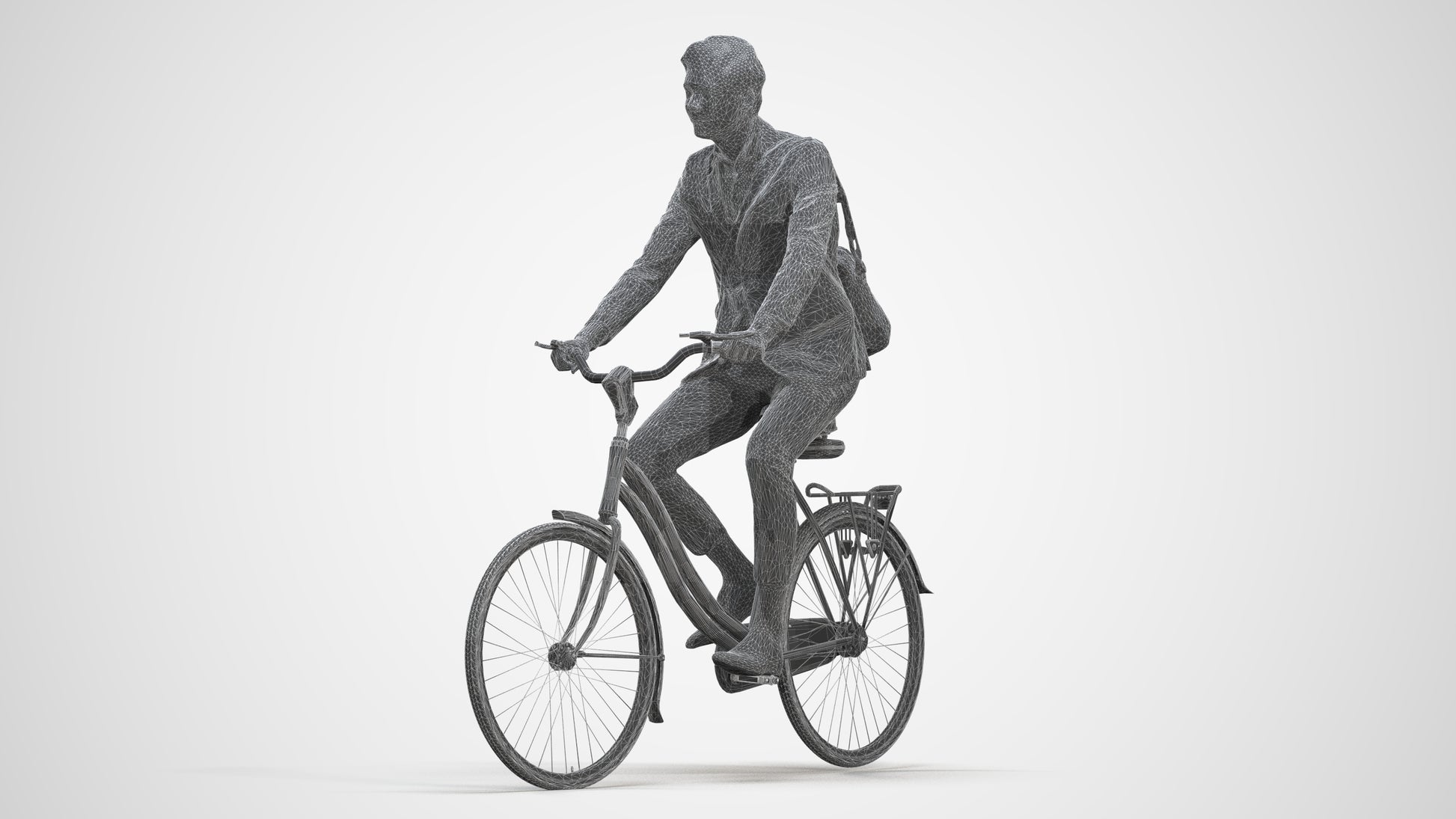 photogrammetry 3D man business cycling, realistic human model archviz FBX, three-quarter front view render