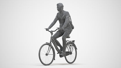 photogrammetry 3D man business cycling, realistic human model archviz FBX, three-quarter front view render