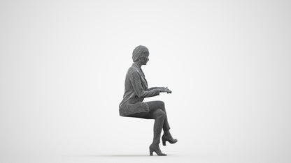 3D scanned woman business, photorealistic archviz people for Enscape and SketchUp, wireframe side view