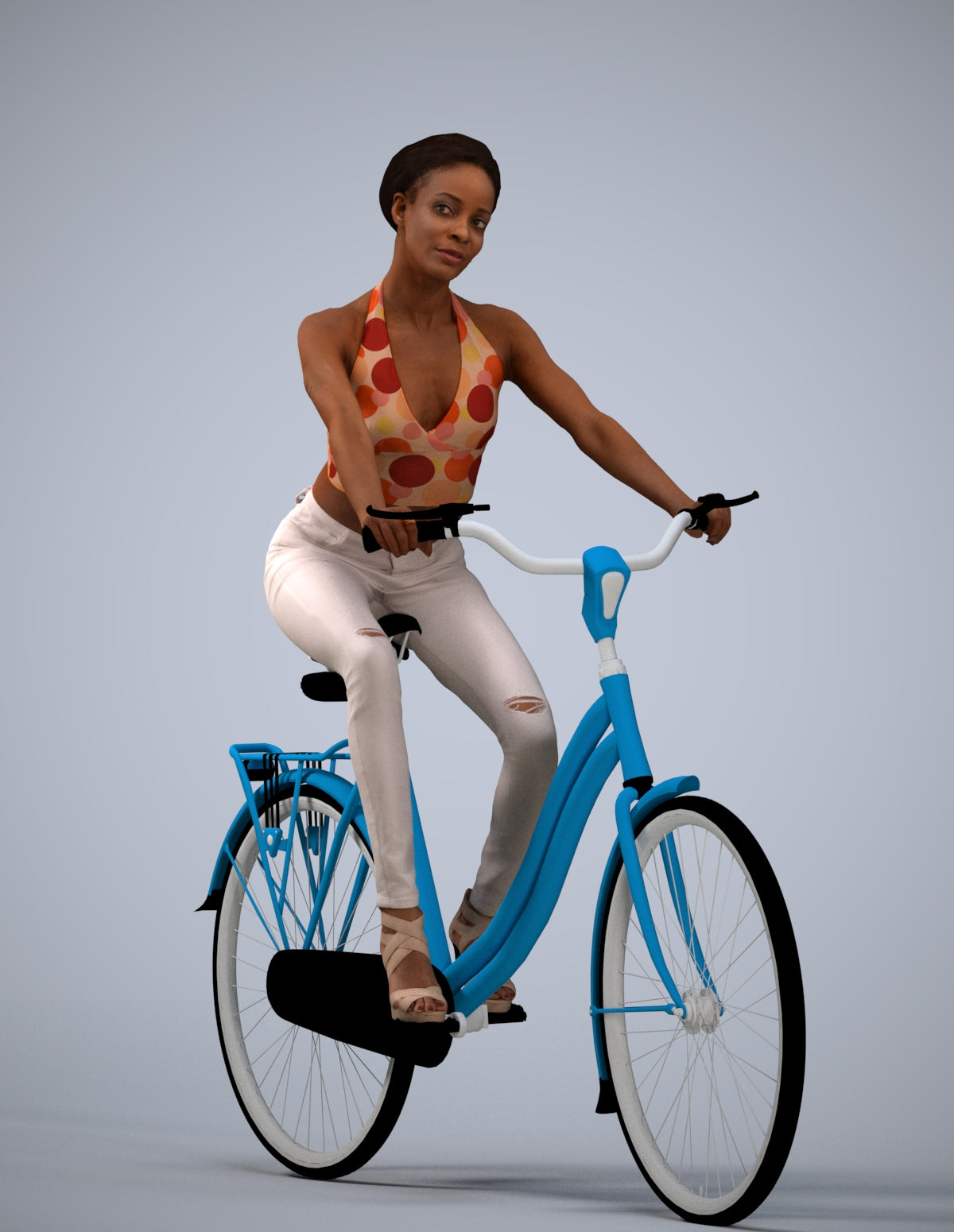 3D scanned woman cycling casual, photorealistic archviz people for Enscape and SketchUp
